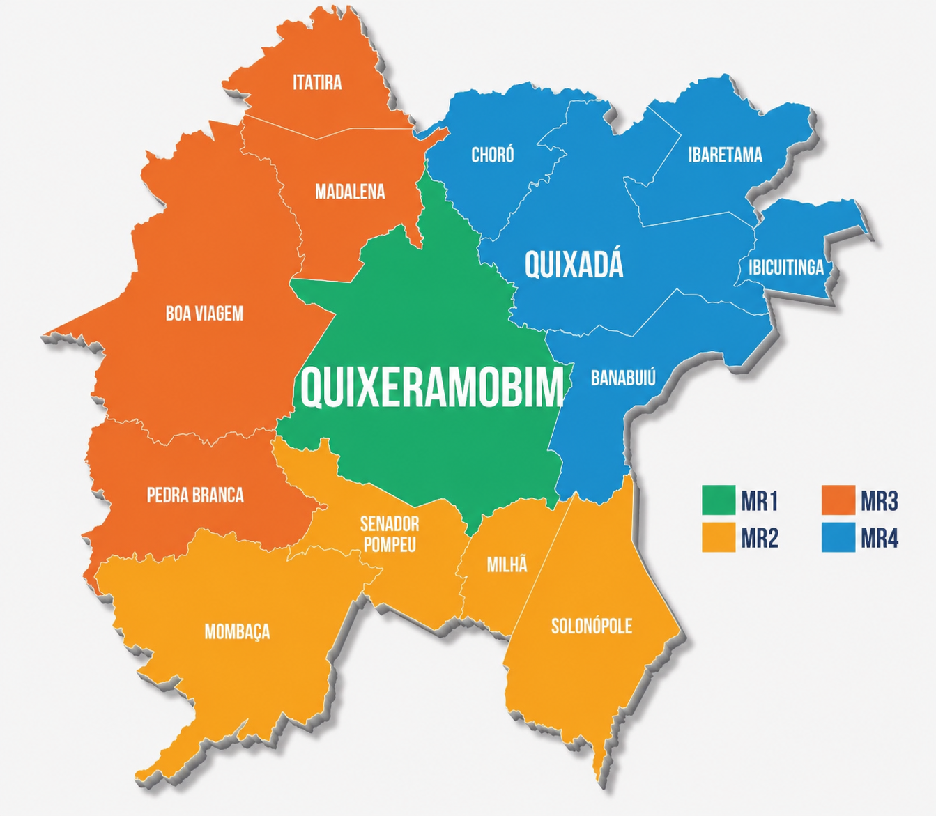 Mapa do Sertão Central Cearense com as microrregiões MR1, MR2, MR3 e MR4